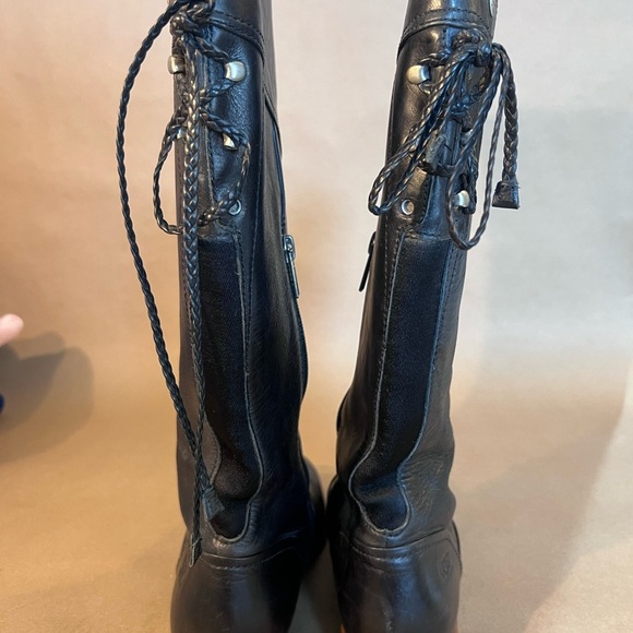 UGG Australia Women’s Black Leather Riding Boots Zip & Ties Shearling Sole US 7 - Picture 3 of 13